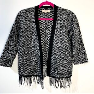 LOFT Open Front Cardigan fringe hem Wool Blend XS P